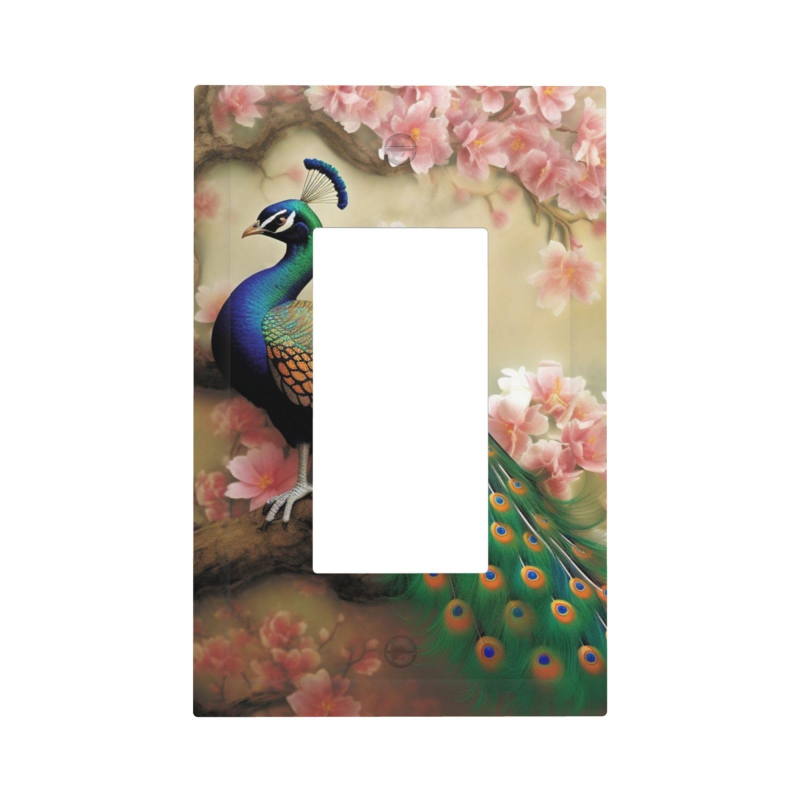 1-Gang Decorator Wall Plate Oriental Peacock on Flower Tree Light Switch Cover Single Gang Receptacle Outlet Wall Plate Mid Size 5" x 3" Wallplate Unbreakable Polycarbonate Outlet Faceplates Covers