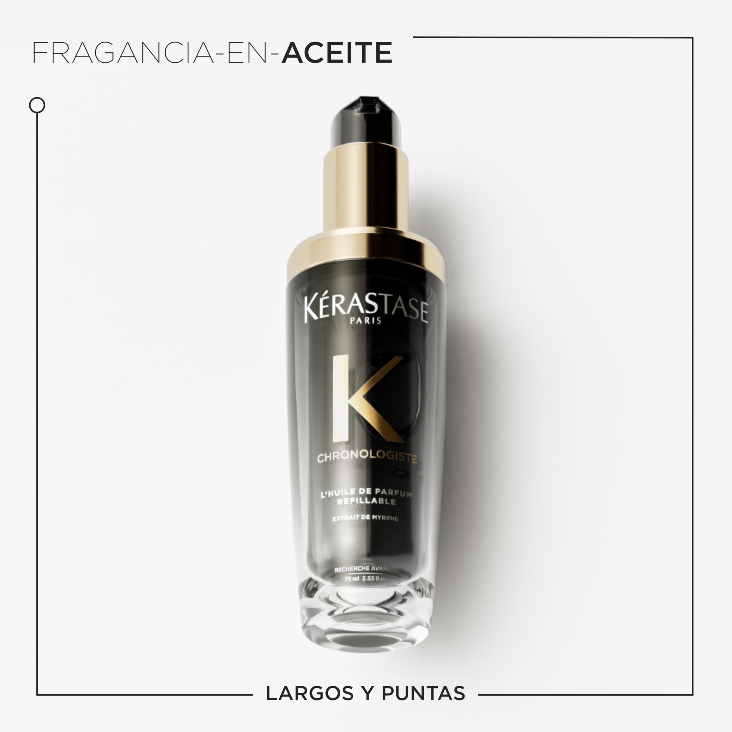 Kérastase Chronologiste, Aceite Perfumado Sin Aclarado, Aporta Nutrición, Brillo y Aroma Capilar, Con Notas de Rosa de Té y Peonía, Para Todo Tipo de Cabello, Huile de Parfum, Aceite Recargable, 75 ml