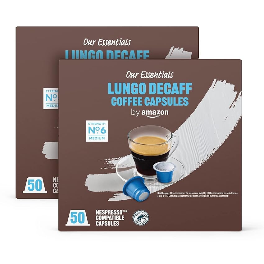 Immagine del prodotto by Amazon lungo Decaffeinato, tostatura media, capsule compatibili Nespresso, 100 unità, 2 Confezioni da 50 - Certificato Rainforest Alliance
