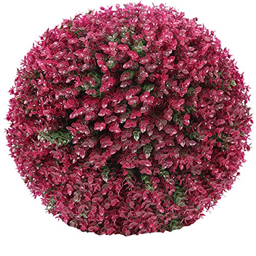 Flikool Seto Bola de Boj Artificial Eucalipto Escultura de Jardín Esfera Decorativa Bola del Poda Verde Hierba Arte de Recortar Plantas Artificiales - Púrpura 25cm