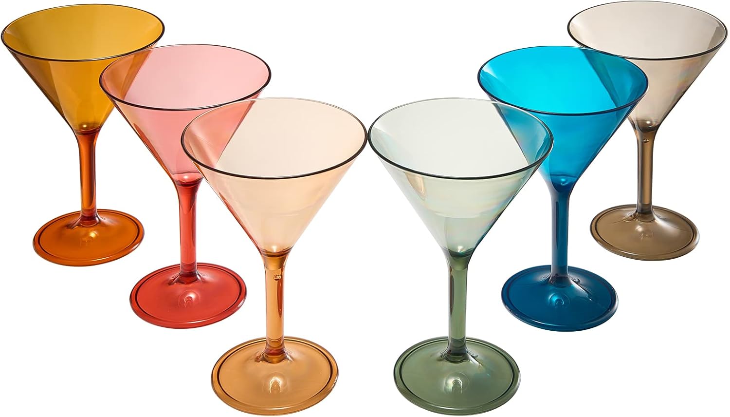 European Style Plastic Crystal Glasses , Unbreakable Martini , Cocktail |Set of 6| Shatterproof Acrylic 100% Tritan Drinkware, Colored BPA-free , Reusable, Outdoor, Pool & Indoor, Dishwasher Safe 10oz