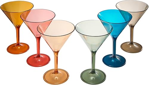Miniatura 8 de Vasos de cristal de plástico de estilo europeo, Martini irrompible, cóctel, juego de 6 vasos de acrílico inastillable 100% Tritan, de colores sin