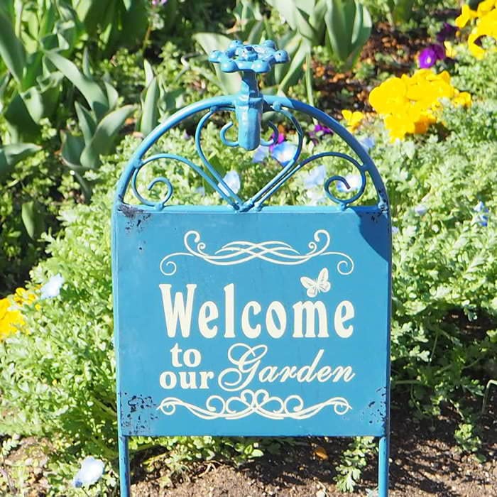 リメイク　デコパージュ ガーデンプレート　 welcome ガーデン Amazon.co.jp: ガーデンボード ブルー 英語ウェルカム : ホーム＆キッチン