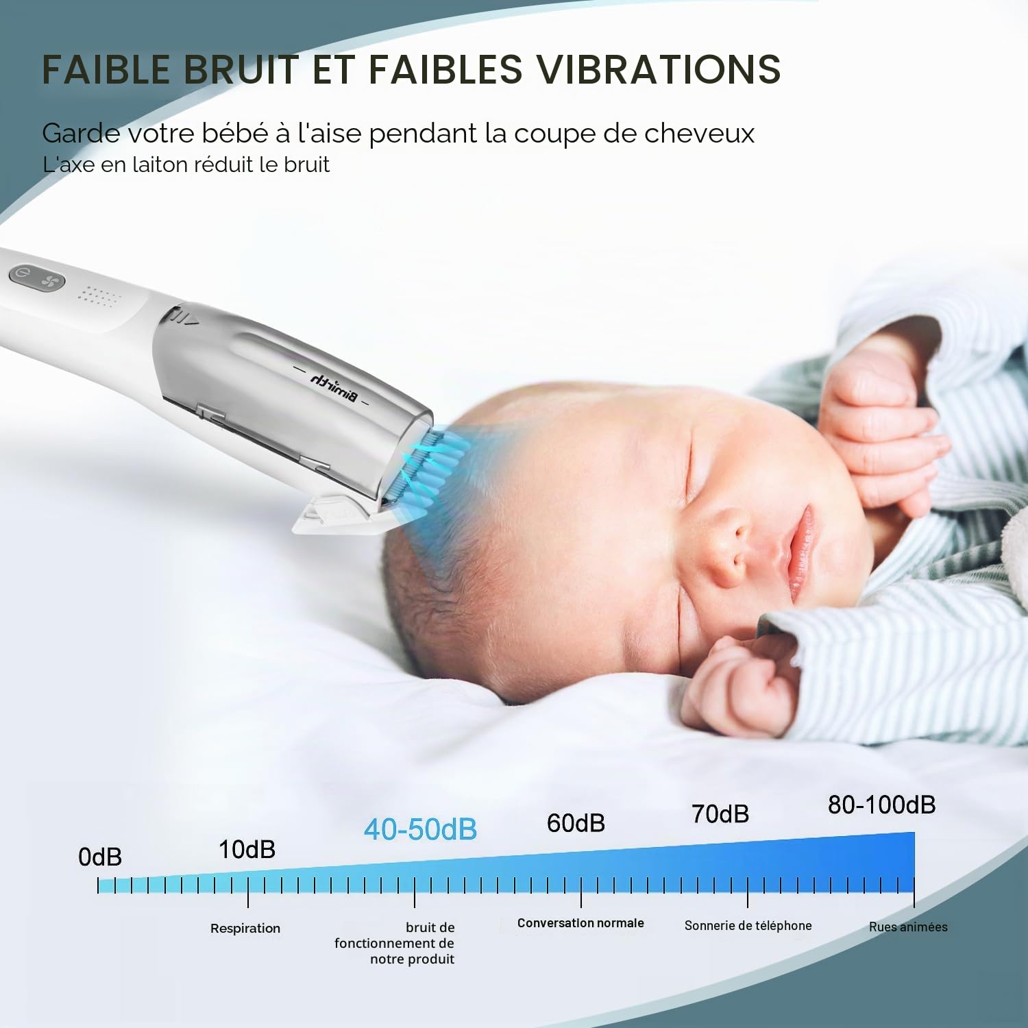 Bimirth Tondeuse à Cheveux pour Bébé, Tondeuse Bebe Silencieux - Sans fil - Silencieuse - Câble USB - Rechargeable - dans un Sac pour un Rangement Facile - Étanche - 3 peignes de protection (Vacuum)