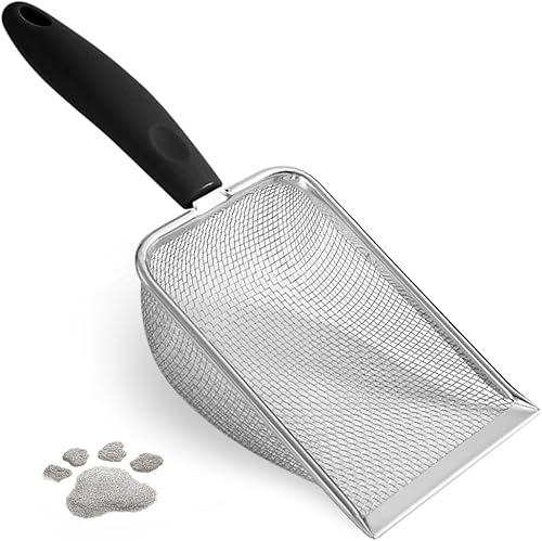 Cuchara de arena para gatos, pala de arena de malla de acero inoxidable, pala profunda, pala de esquina confiable para limpiadores de arenas, pala disponible en Yaxa Venezuela