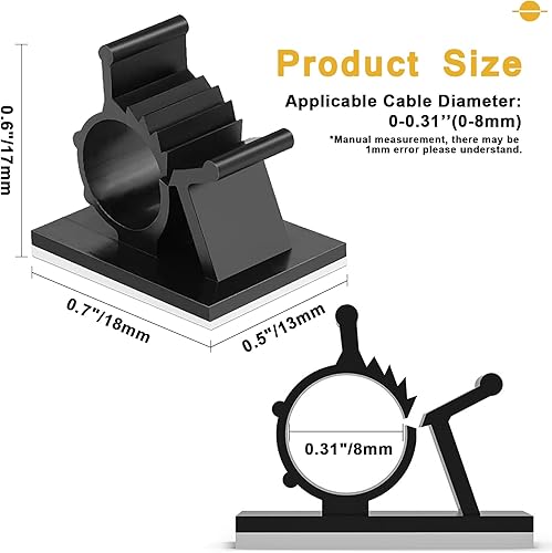 Miniatura 3 de Xuuza 50 clips de cable con pestaña de bloqueo, organizador de cables adhesivo, guía de gestión de cables para computadora, escritorio, computadora,