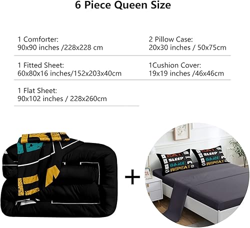 Miniatura 3 de ROWADALO Juego de ropa de cama gaming de 6 piezas para niños, juego de edredón gamer tamaño Queen, edredón con control de juego para niños y