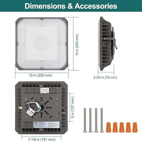 Miniatura 5 de Kadision Luz LED de toldo de 100 W (equivalente a 400 MH), luz cuadrada de gasolinera de 10 x 10 pulgadas con potencia seleccionable (1008060 W) y