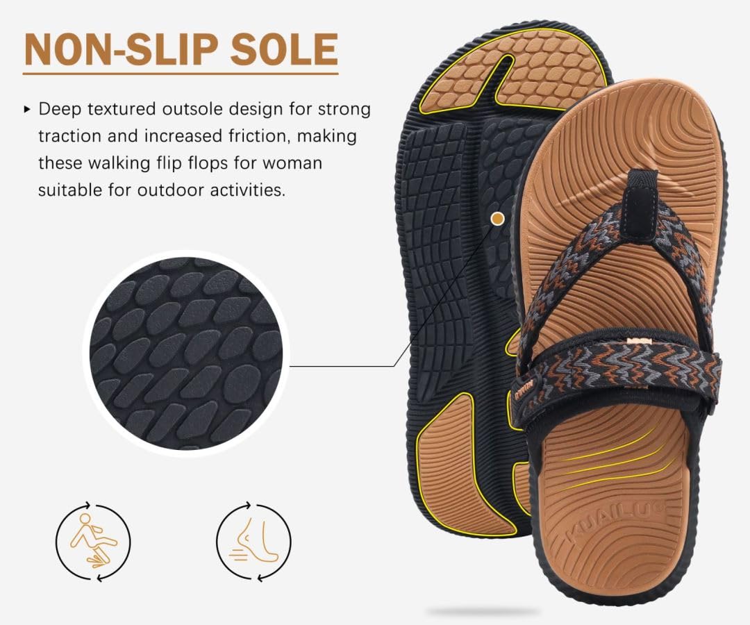 KuaiLu Chanclas Ortoticas Para Mujer Señoras Atlético Grueso Cojín Esterilla De Yoga Cómodas Caminar Sandalias Tanga Con Soporte De Arco Verano Aire Libre Ajustable Slip On Slides