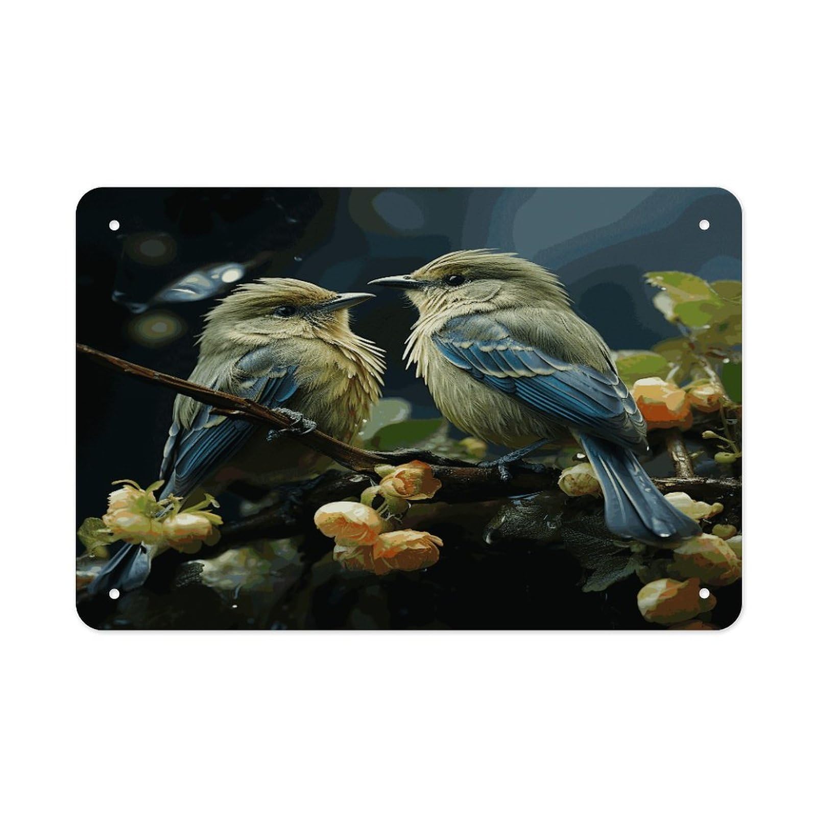 Fekiloot Style Green Leaves And Birds Metal Signs Wall Art Tin Sign