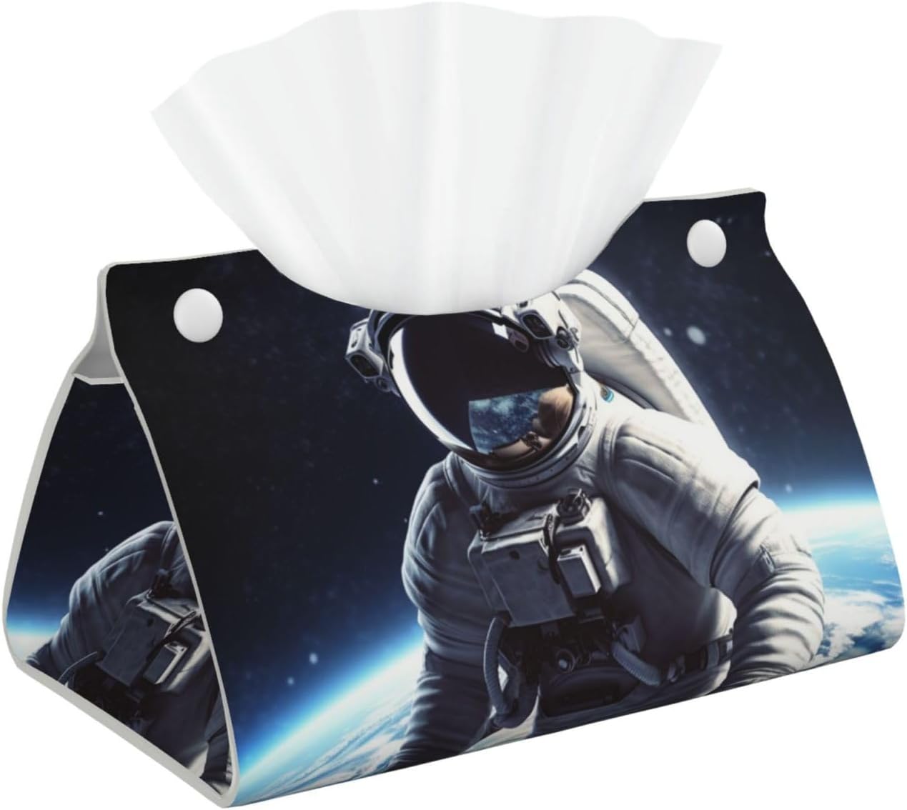 Astronaut Tissue Box Cover Rectangle, Modern PU Leather Tissue Holder for Bathroom, Decorative Stylish Wipes Dispenser Paper Cover Case Napkin Holder for Home Decor