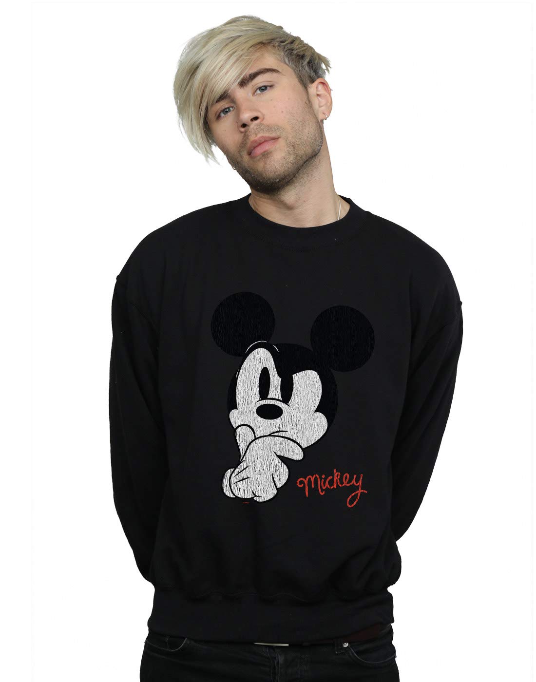 Disney Men's Mickey Mouse Distressed Ponder Sweatshirt Black XXXX-Large