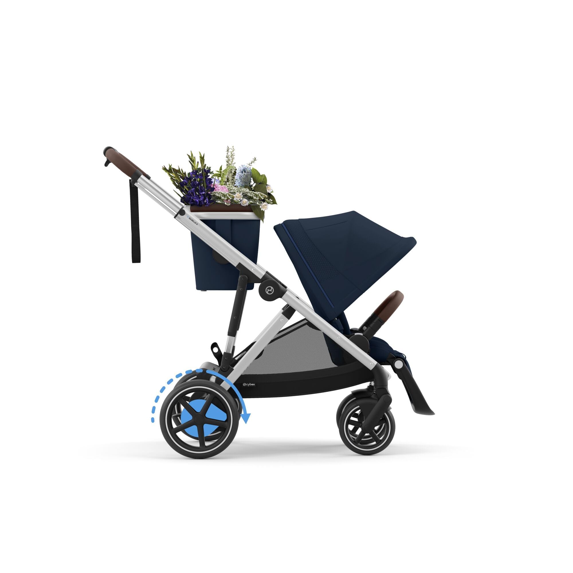 CYBEX Poussette Gold e-GAZELLE S, de la naissance à environ 4 ans, max. 22 kg (mode simple) / 2x 22 kg (mode duo), système tout-en-1 avec propulsion électrique et 20+ configurations, bleu océan