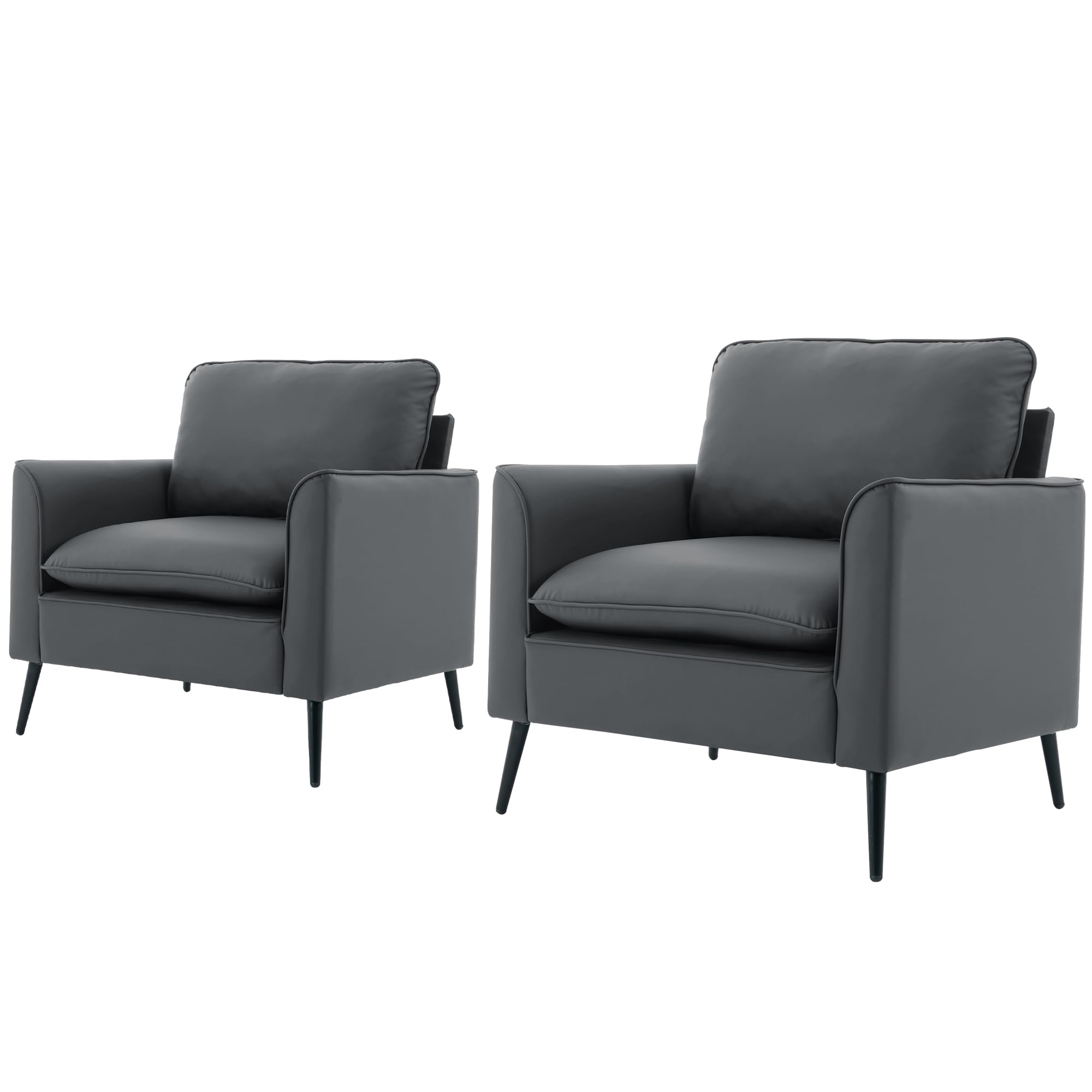 YITAI Modern Accent Living Room Chairs,Faux Leather Oversized Single Sofa Chair with Metal Legs, Mid Century Comfy Armchair for Bedroom/Office Reading