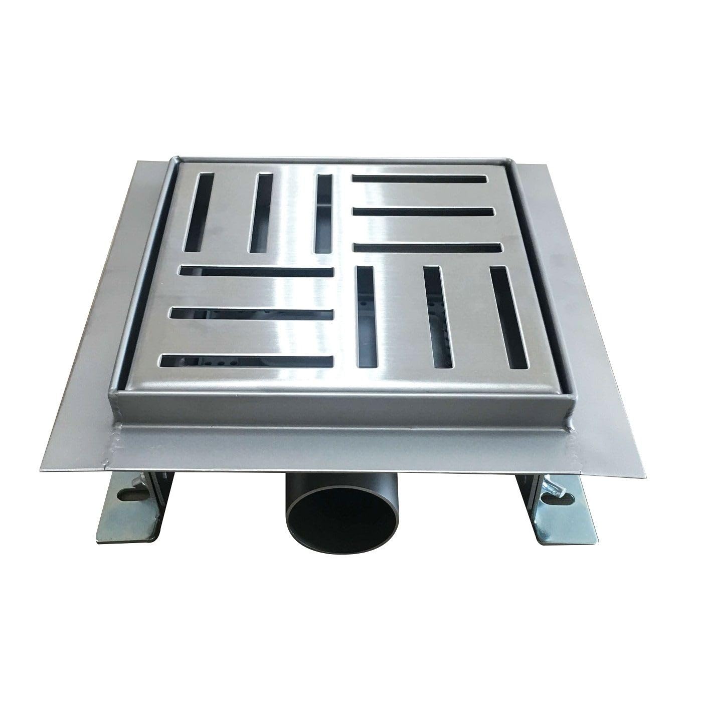 DOMEO Caniveau de douche carré motif quadrillé 12 x 12 cm siphon anti-odeurs, drainage 36l/min, h. réglable