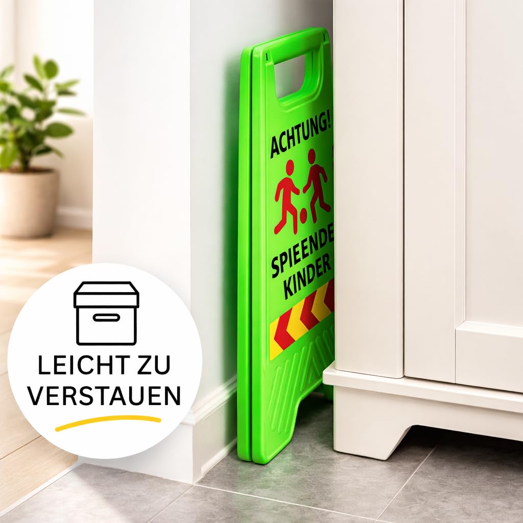 Friendly Fox 2 Stück Warnschilder Achtung spielende Kinder, 60 x 30 cm | Sicherheitsschild, Vorsicht Kinder Schild, klappbarer Aufsteller mit Reflektorstreifen