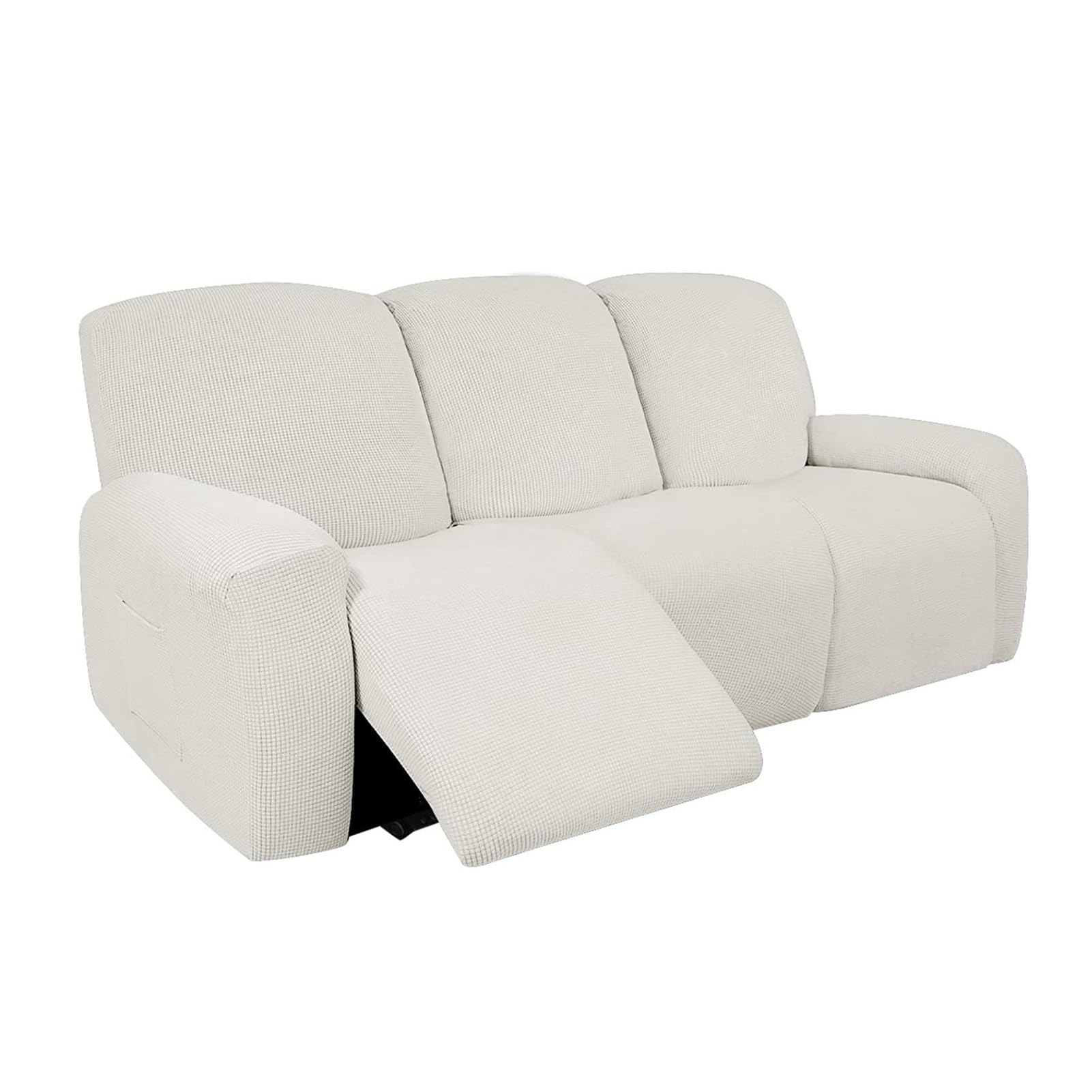Funda de Sillón Reclinable Relax 1 2 3 Plazas Elástica Jacquard Suave Funda de Sofá con Bolsillos Laterales Protector de Muebles Cubre Sofá Antideslizante (Blanco Marfil,3 Plazas)