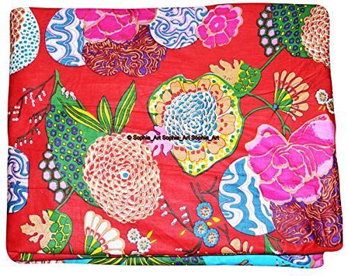 Image of Indian Hand-Block Printed Jaipuri Print Tropical Paisley Floral Ethnic Sanganer Kurti Print Cotton Fabric (Red Tropical, 10 Yards)