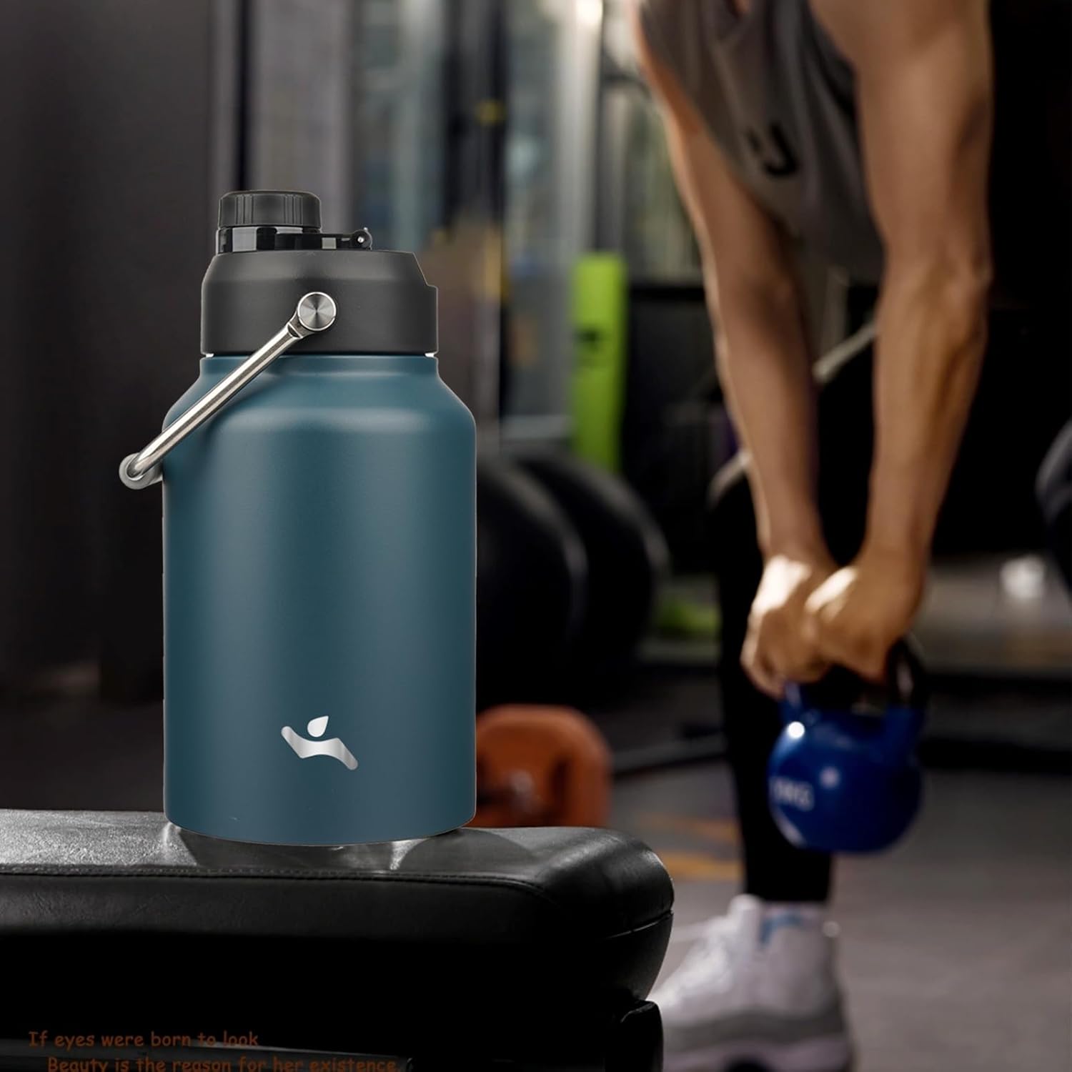 Half Gallon Jug with Handle,64 oz Insulated Water Bottle with Carrying Pouch,Double Wall Vacuum Stainless Steel Metal Bottle,Navy blue - Image 7