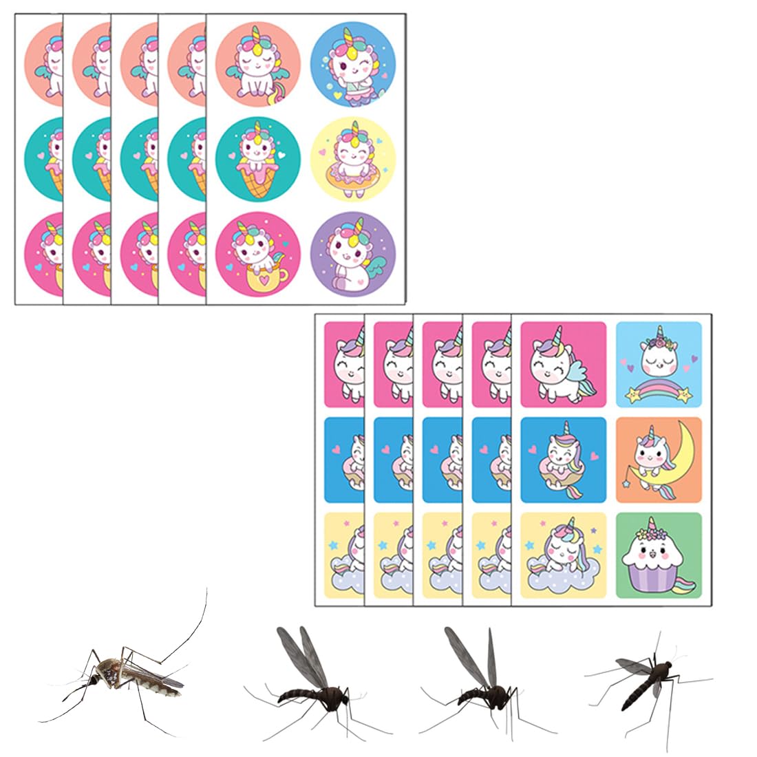 EIHI 60 Piezas Pegatinas para niños, pegatinas de mosquitos, pegatinas para niños, pegatinas de animales, pegatinas de unicornios, actividades al aire libre para niños