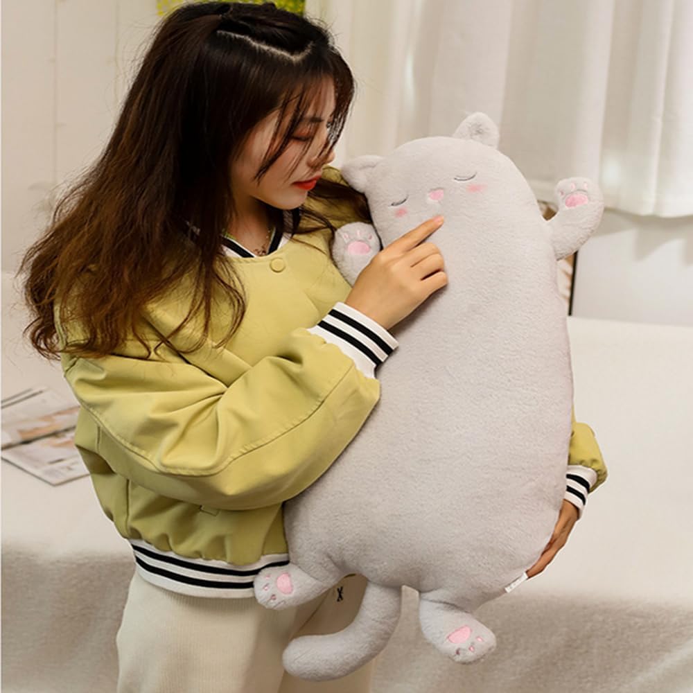 JPORSHU Black Cat Plush Body Pillow，25.6" Long Cat Stuffed Animals Soft Long Cat Plushie Toy，for Birthday Christmas Kids Gifts Home Car Decoration (Grey)