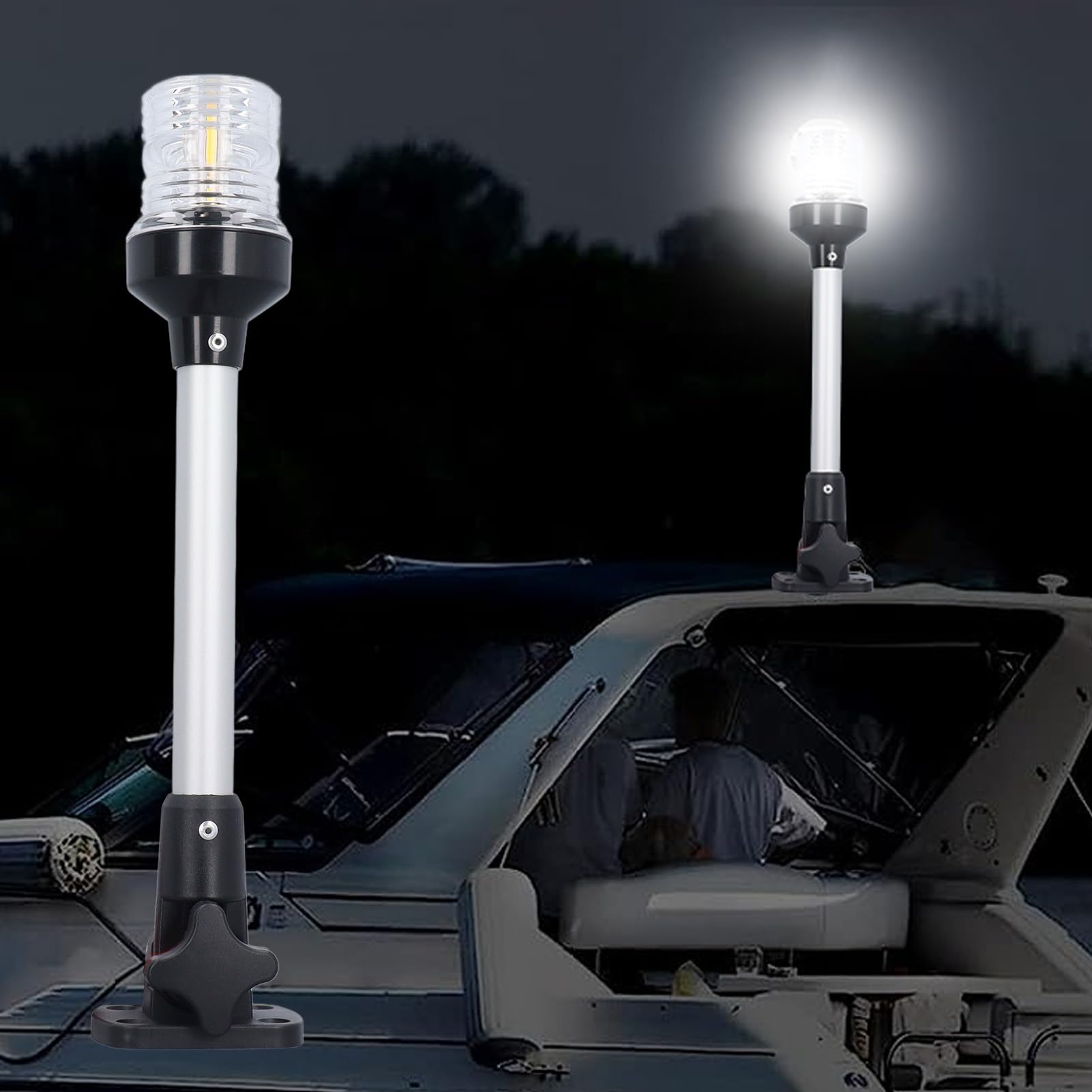 Buachois Luce di Ancoraggio per Barca,Luce di Navigazione per Barca Pieghevole,33Led 12 Pollici per Barca Marina Completa Uscg 2nm per Pontone,Barca Sportiva e da Pesca