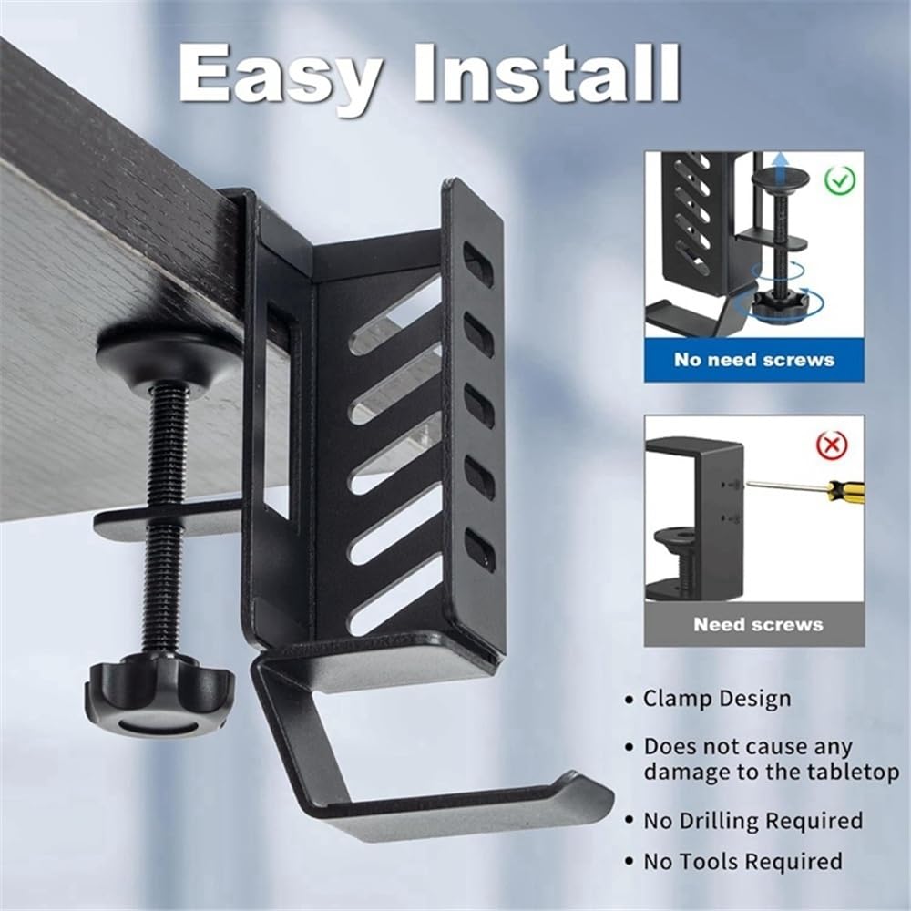 Soporte Vertical for portátil de Escritorio, de Metal, sin taladros, con Ganchos(Negro)
