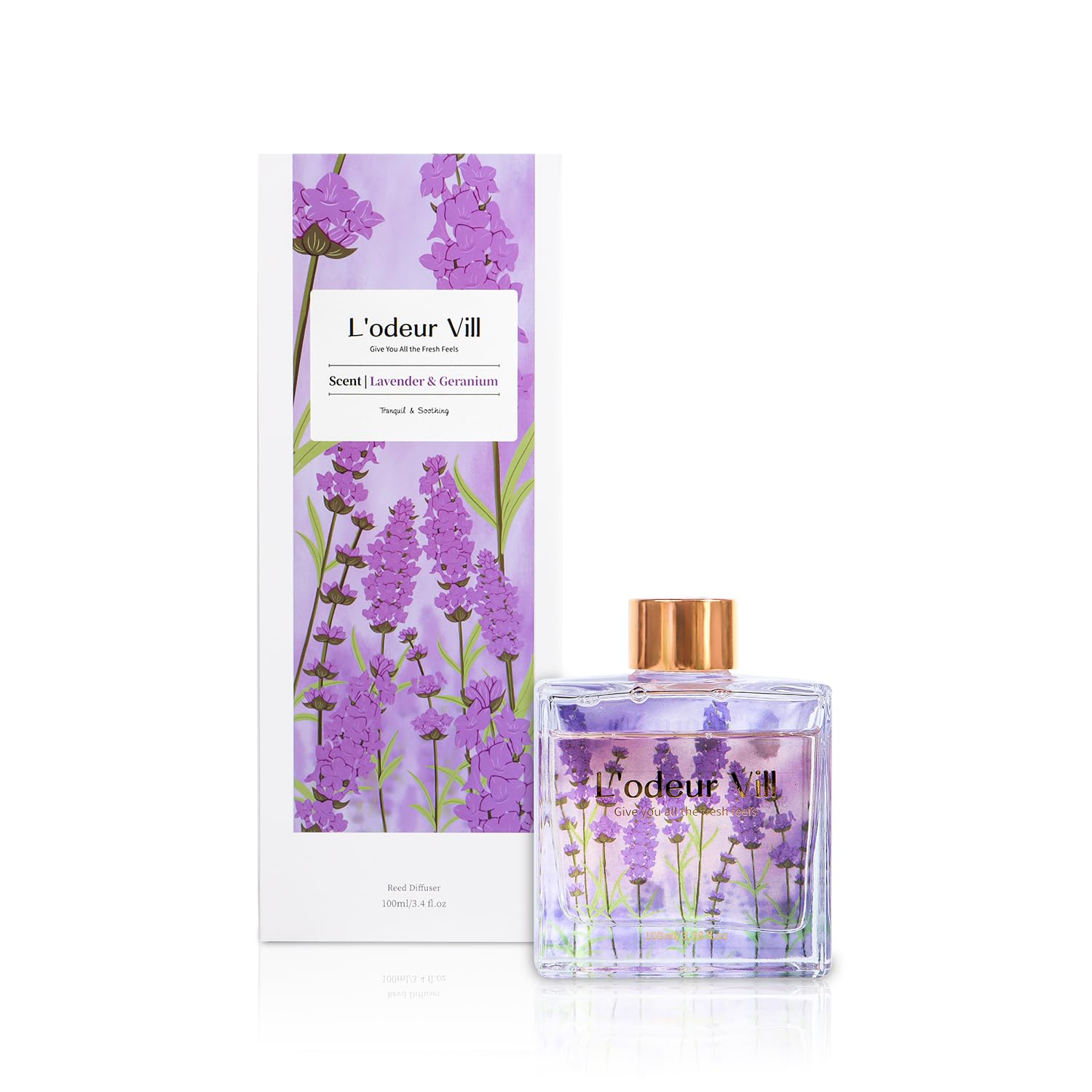 L'odeur Vill Profumatore per Ambienti,Lavanda Geranio Profumatore per Ambienti con 6 Bastoncini di Fragranza, Diffusore di Fragranze per Bagno, Appartamento, Decorazione Della Casa, 100ml