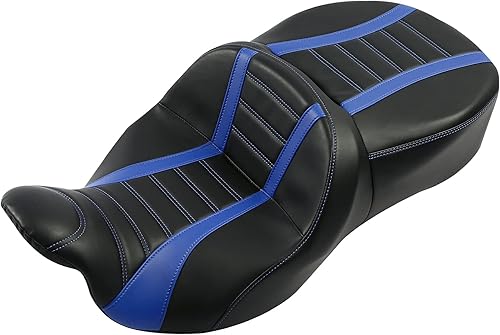 Asiento de motocicleta azul  Cojín de asiento de conductor Rally Stripe Tuck and Roll para Harley Touring Road King Street Glide Road Glide Electra