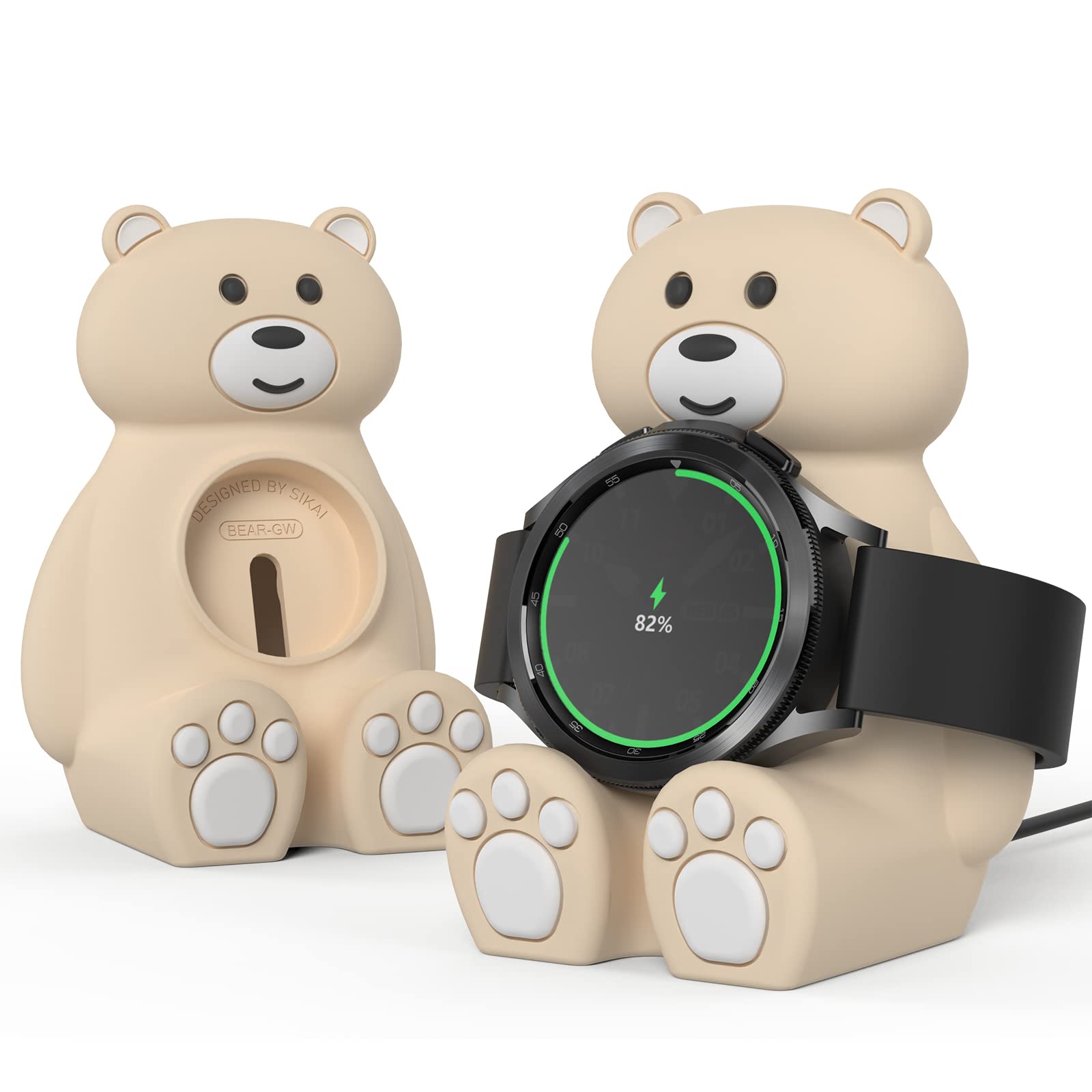 Cute Bear Samsung Charger Stand Compatible with Samsung Galaxy Watch 4/Galaxy Watch 4 Classic/Galaxy Watch 3/Galaxy Watch Active,Soft Silicone,Nightstand Mode, Home/Office Use