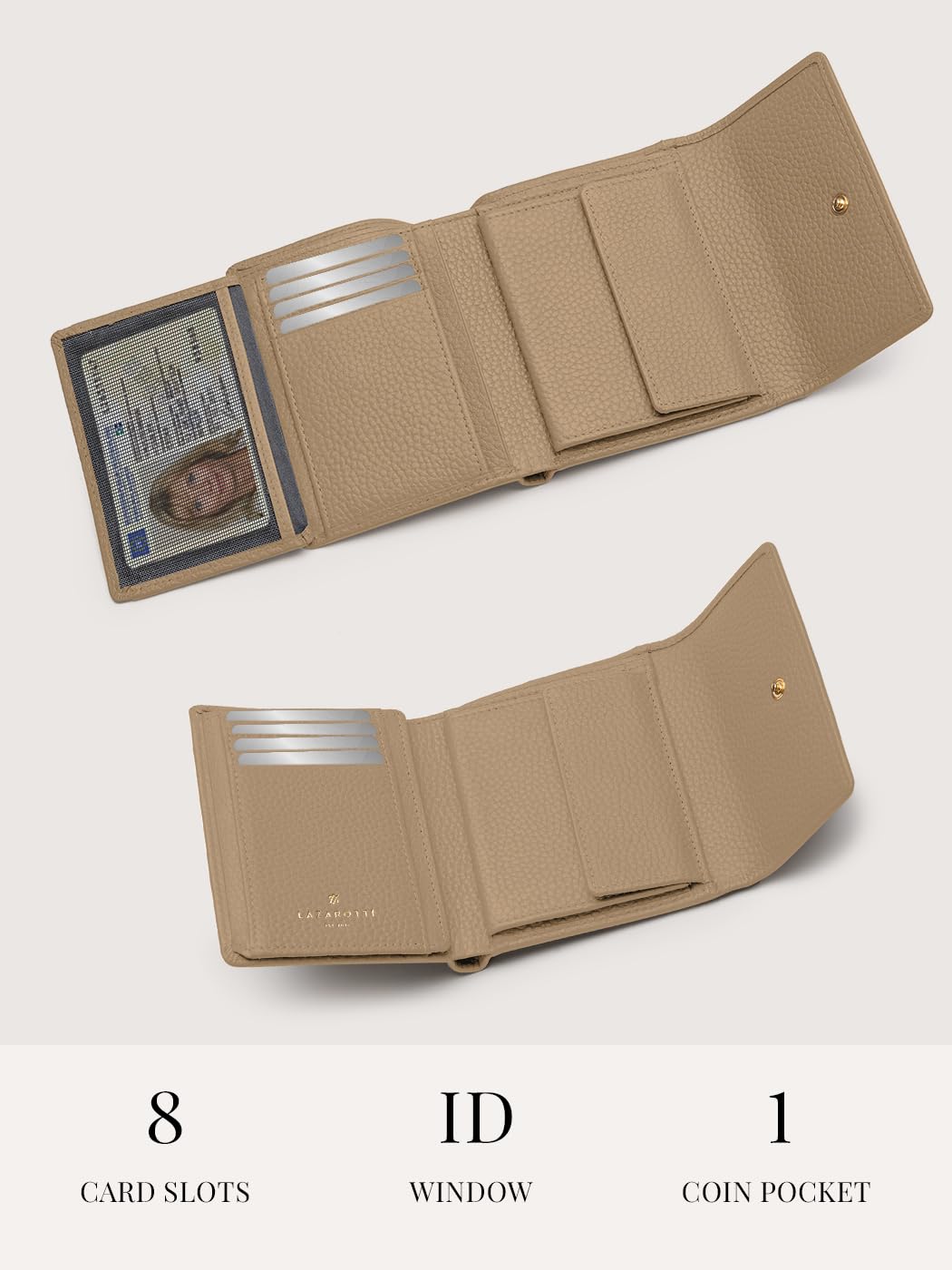 Lazarotti Bologna mittelgroße Leder Geldbörse Damen | mit Druckknopf, 8 Kartenfächer, Münzfach, RFID-Schutz | 12 x 10 x 3 cm (2 Breiten einstellbar)