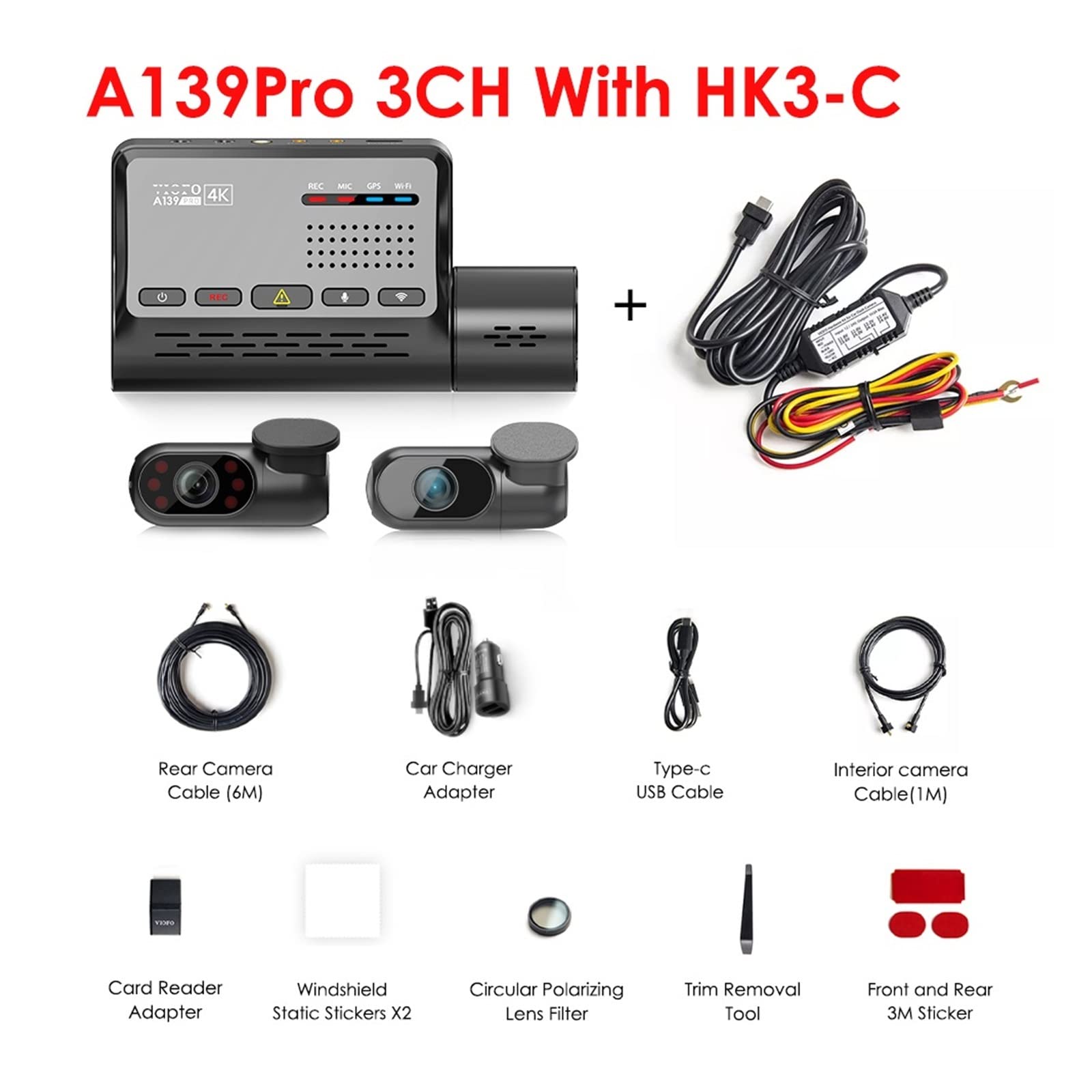 4K HDRドライブレコーダーVIOFO A139Pro 3CH & HK3-C