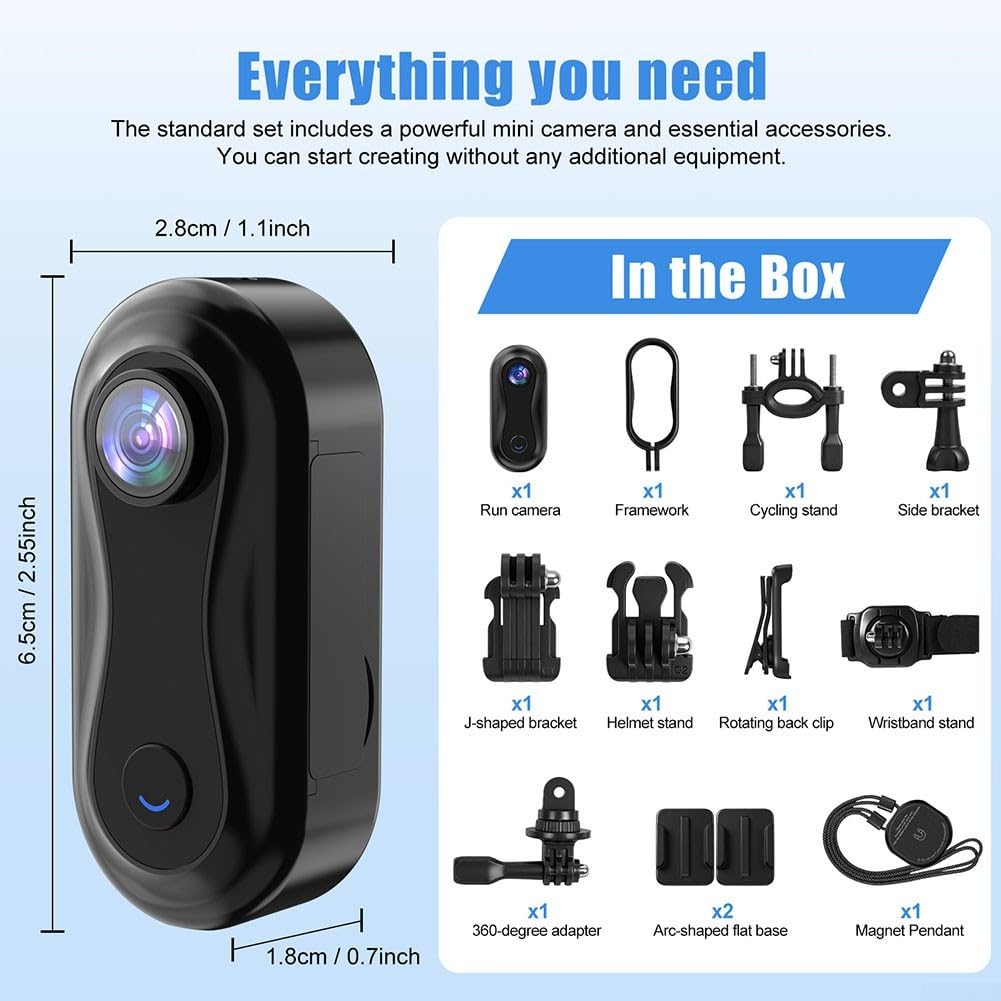 Action camera 1080P con funzione di visione notturna e obiettivo grandangolare da 120 gradi per salti sulla scogliera e attività ad alta quota (nero)