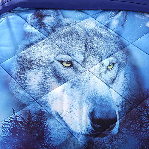 Wowelife Wolf Comforter Sets Twin 5 Piece Wolf Bedding Set Blue With Comforter, Flat Sheet, Fitted Sheet And 2 Pillow Cases For Kids(Twin-5 Piece) #TOP2