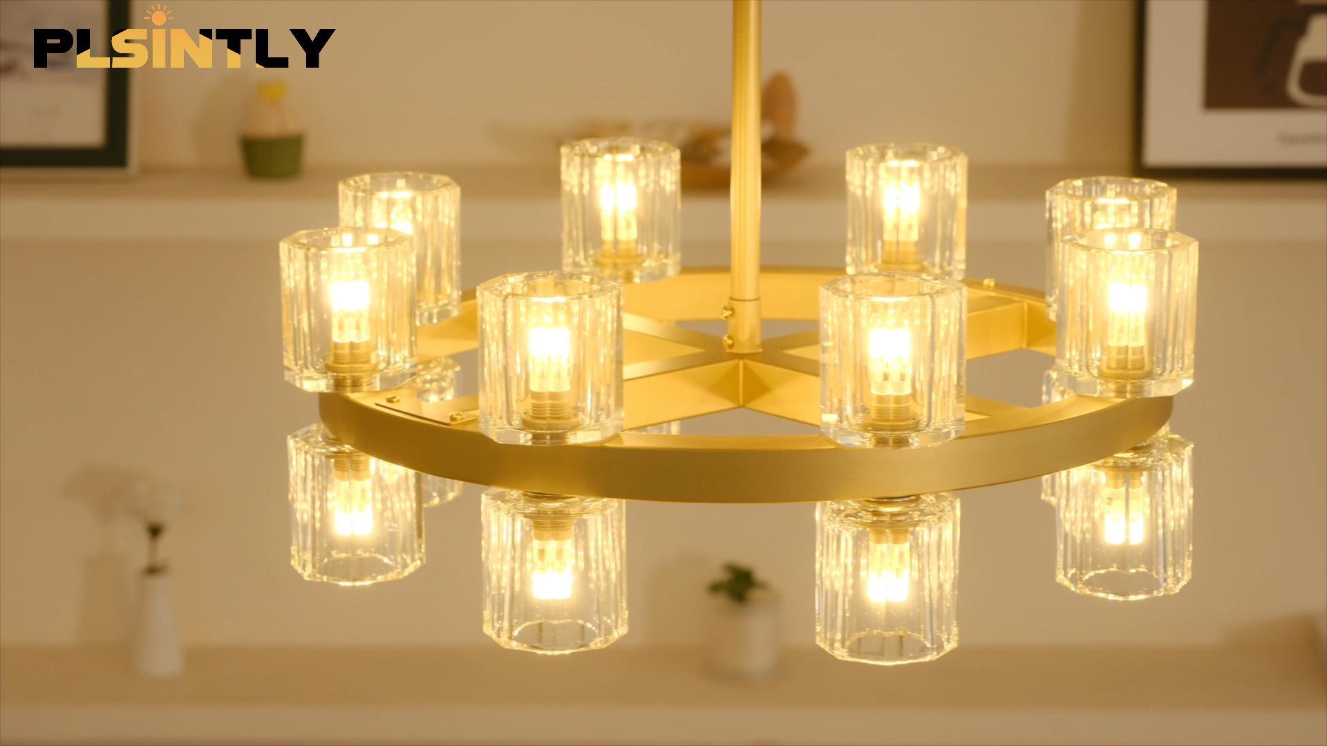 Image of 18 Inch Gold Wagon Wheel Chandelier with Crystal Shade, 16 Lights, Large Round Modern Farmhouse Style, Perfect for Living Room, Dining Room, Bedroom, Foyer, Bathroom