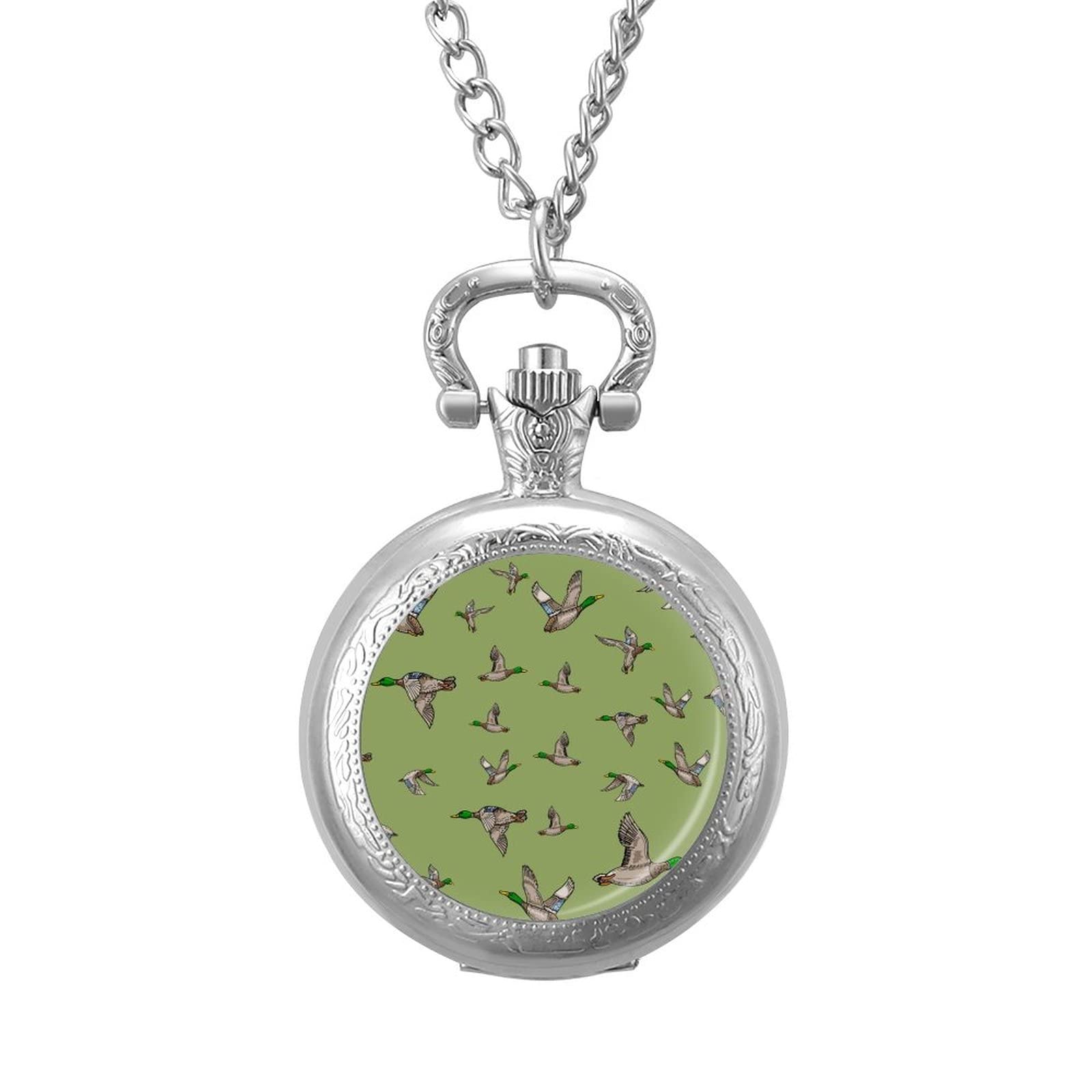 AXEDENRRT4Mallard Duck Round Modern Classic Pocket Watch and Chain Stylish Gift Unisex