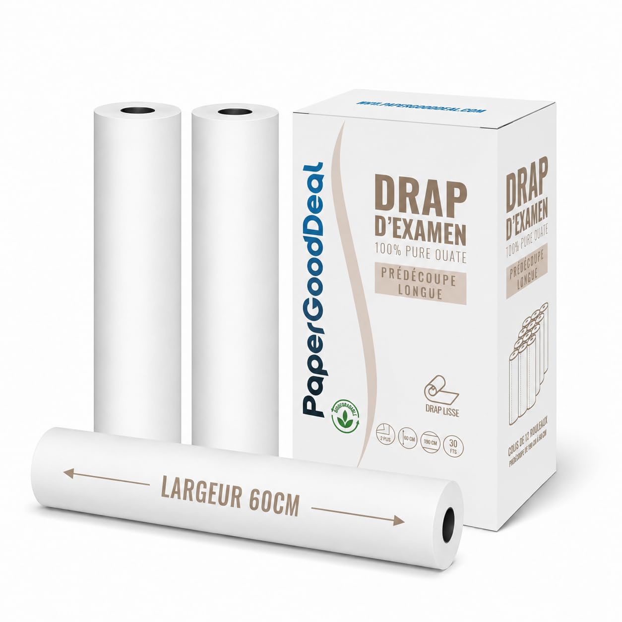 12 Rouleaux - Drap d’Examen Papier Médical 60 cm – Prédécoupe Longue 1,90 m – Grande Largeur – 30 Formats/rouleau – Table Massage, Esthétique, Ostéopathe, Cabinet Médical