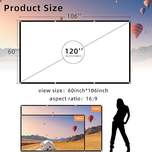 Miniatura 2 de Pantalla de proyector de cine al aire libre 120 pulgadas Pantallas de proyección plegables y libres de arrugas 16 9 HD 4K para teatro.