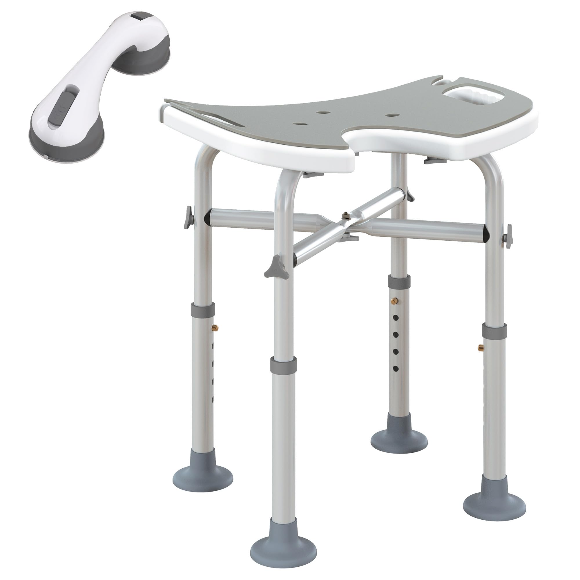 Homcom Aluminium Shower Stool For Elderly Disabled Non-Slip Bath Stool Grey