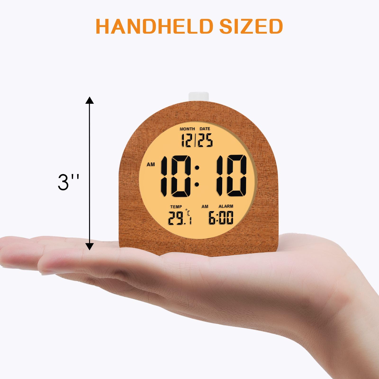 Plumeet Reloj despertador digital de madera para dormitorios, reloj despertador de madera de 4 pulgadas con repetición y luz nocturna, reloj electrónico LCD de escritorio que muestra la hora, fecha,