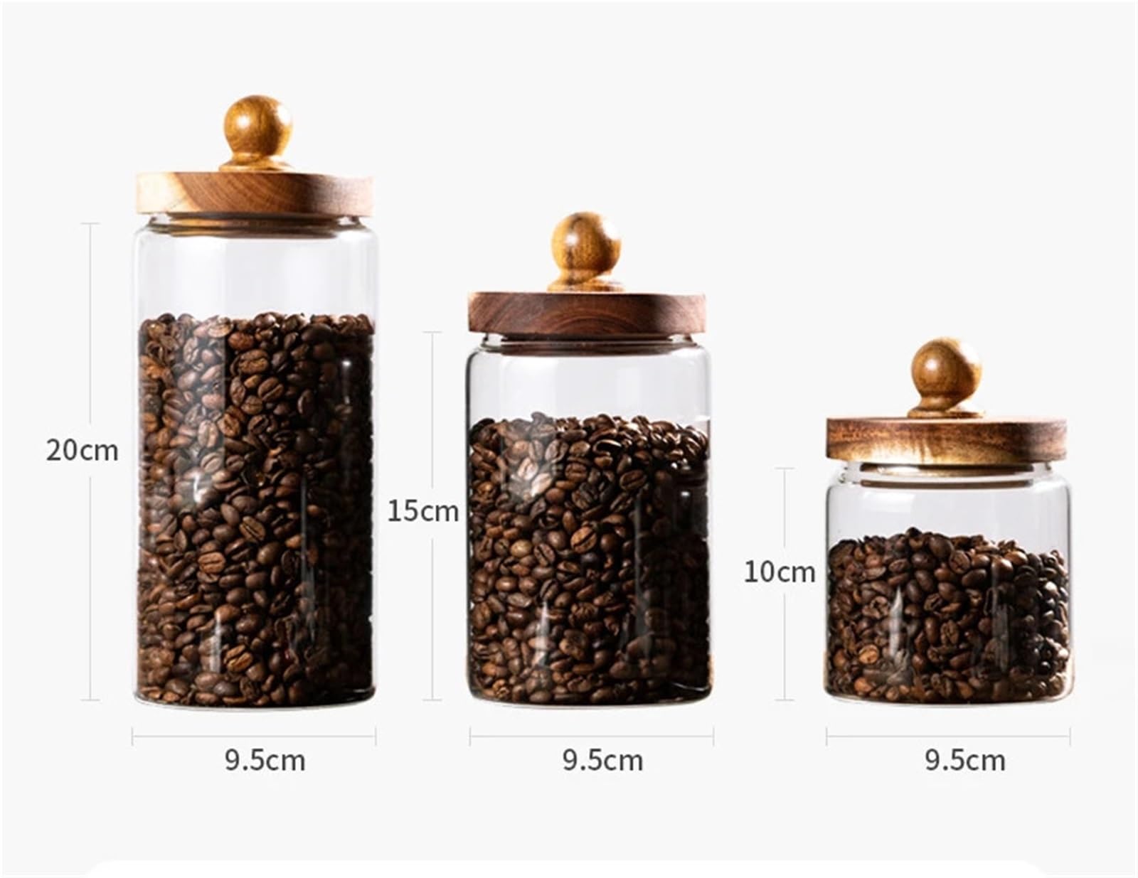 Tarro de almacenamiento para cocina, Tapa de tarro vidrio hermético for frutos secos, nueces, café, azúcar, té, transparente, 9,5 cm x 10-20cm, 2 uds(9.5cm 15cm)