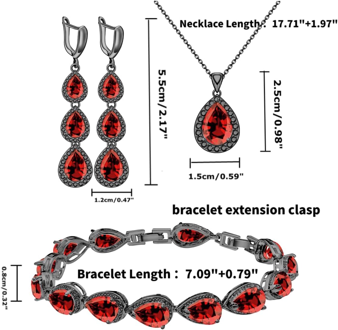 LMXXVJ Necklace Long Earrings Bracelet Set, White Gold Plated Created Blue Sapphire Jewelry Set Wedding Party Gift Jewelry for Women Bridal Bridesmaid - Image 5