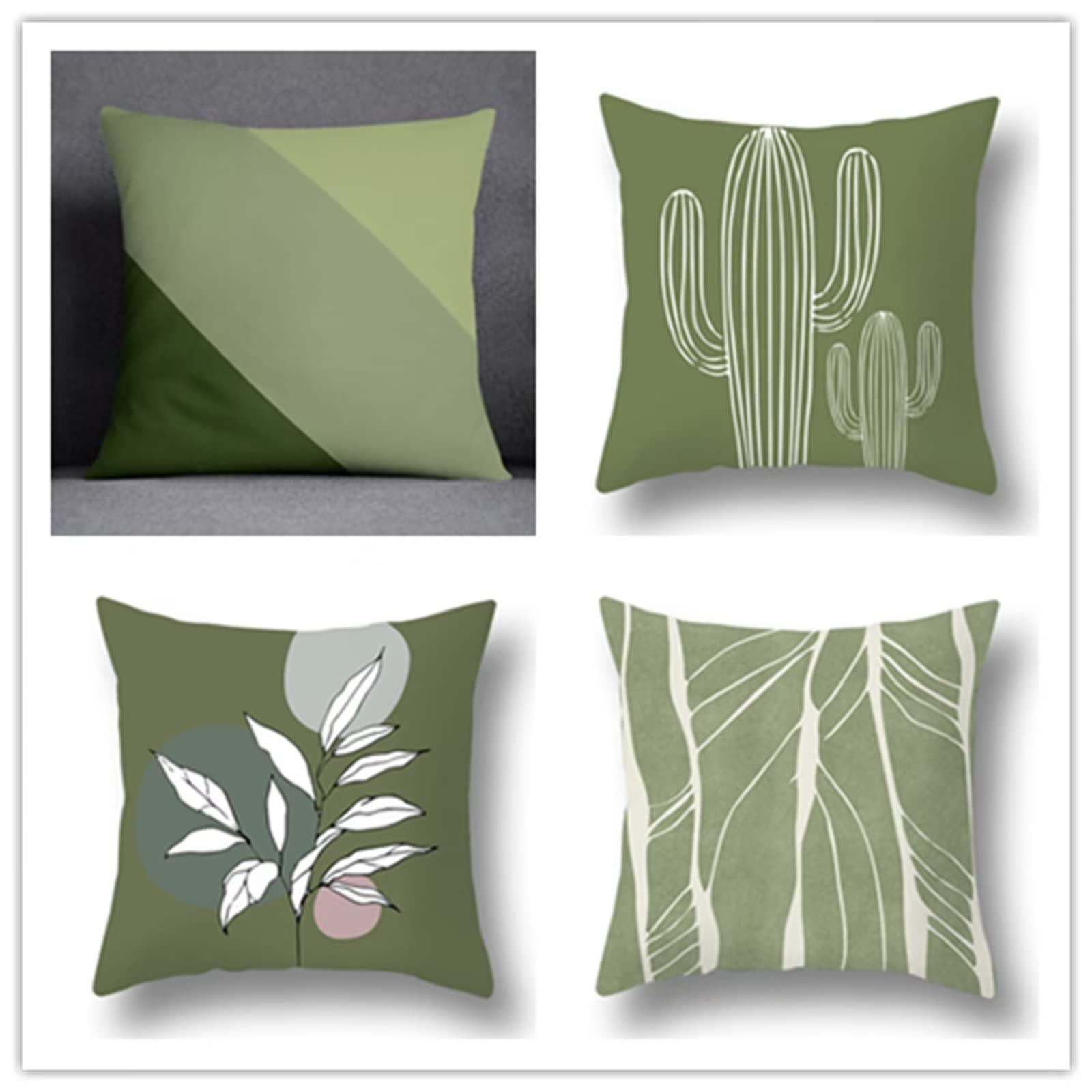 Cojines 60x60cm Cojín Verde Hierba Cojines Decorativos para Sofa Moderna Decorativa Cojín Juego de 4 para Decoración Hogar Linen Almohadas cuadradas Funda de Cojín D-591