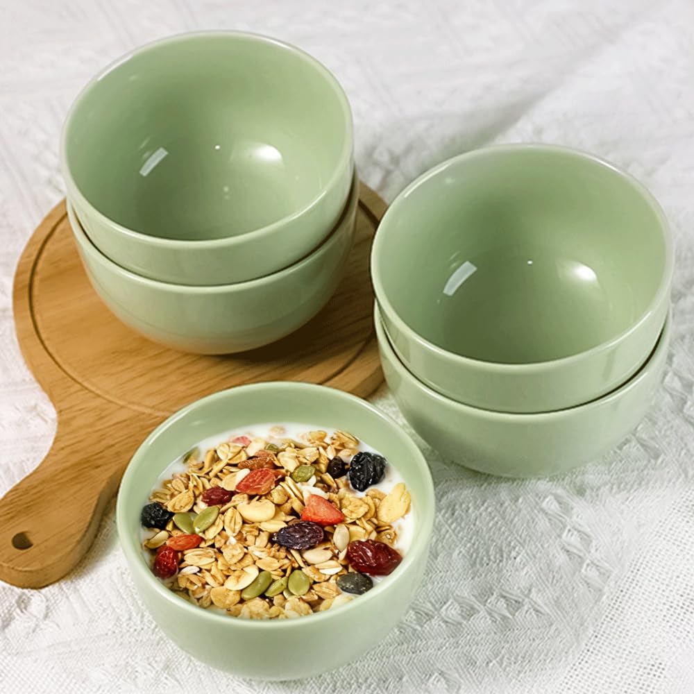 Lot de 6 bols à céréales réutilisables en céramique de 350 ml pour cuisine, desserts, riz, pudding, yaourt (vert pâle)