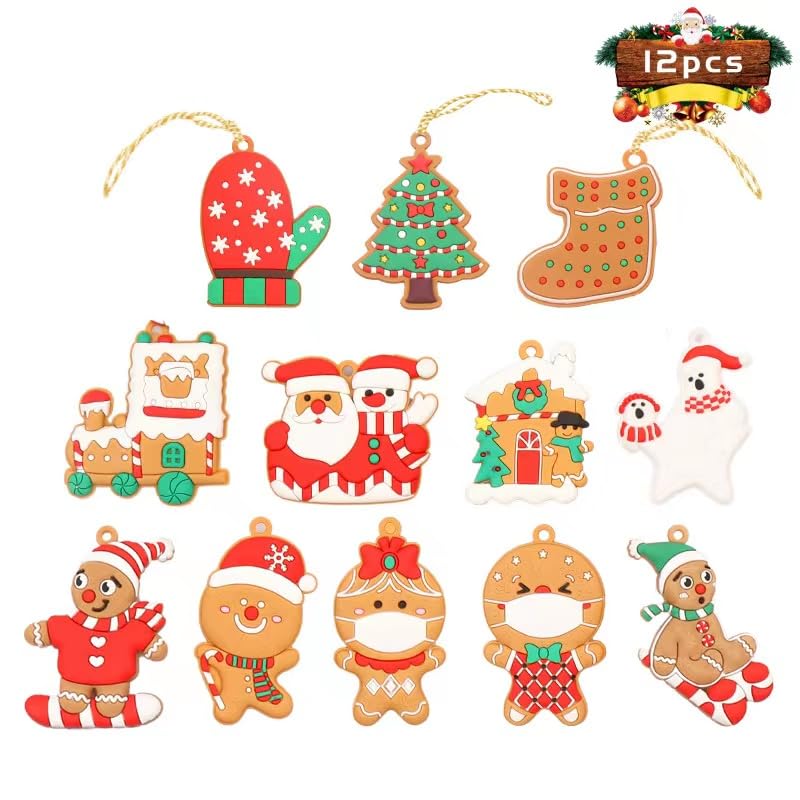 MISTHO 12pcs Gingerbread Man Ornaments for Christmas Tree Assorted Plastic Gingerbread Figurines Ornaments for Christmas Tree Hanging Decorations (C)