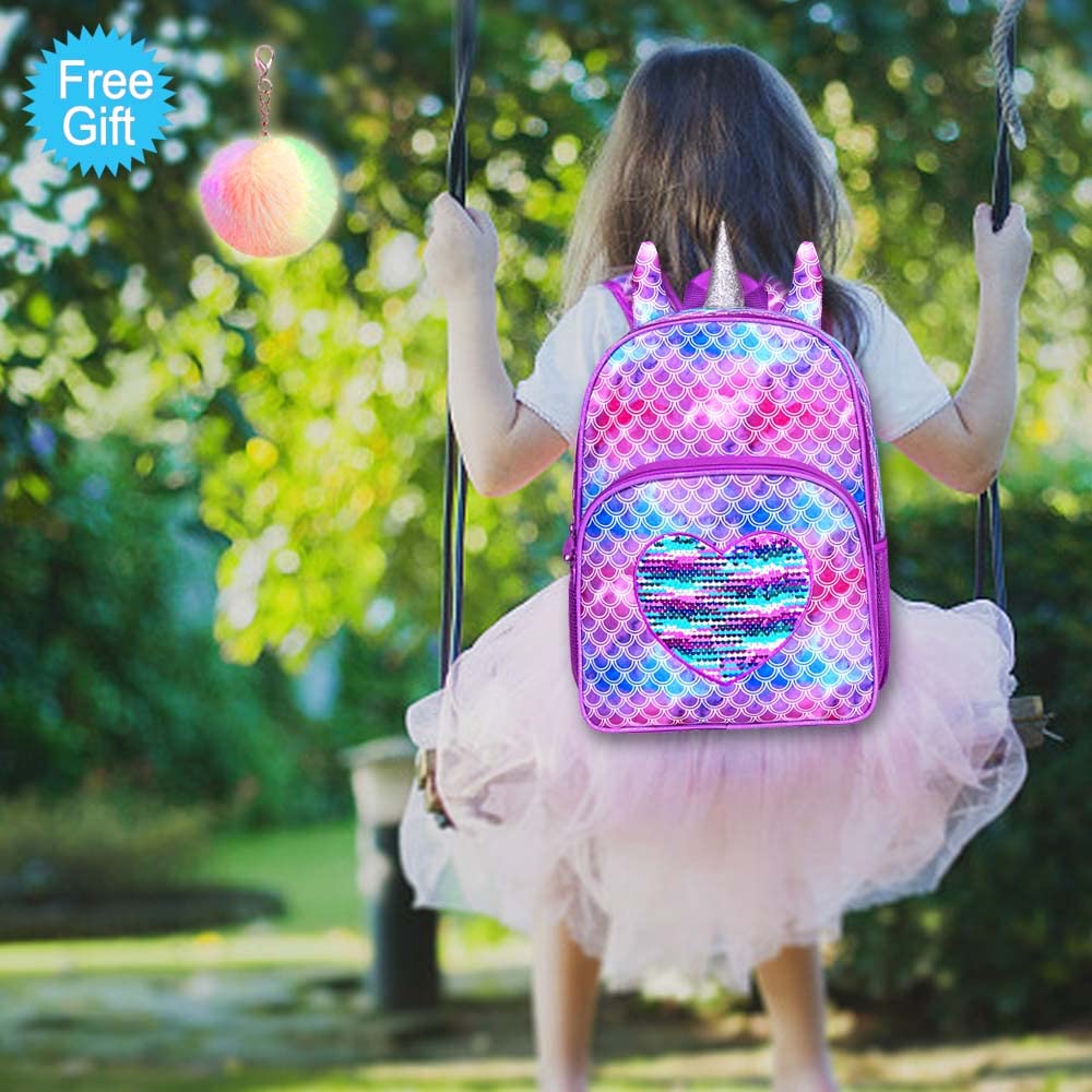 gxtvo 3PCS Mermaid Backpack for Girls, 14.5