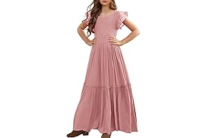 Girls' Floral Lace Ruffled Sleeve A-Line Swing Maxi Dress