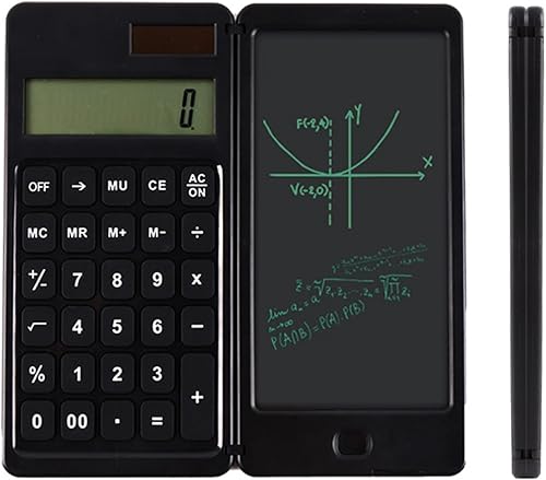 Maizoon Calculadora solar con tableta de escritura, fuente de alimentación doble, bloc de notas plegable portátil, pantalla grande y diseño