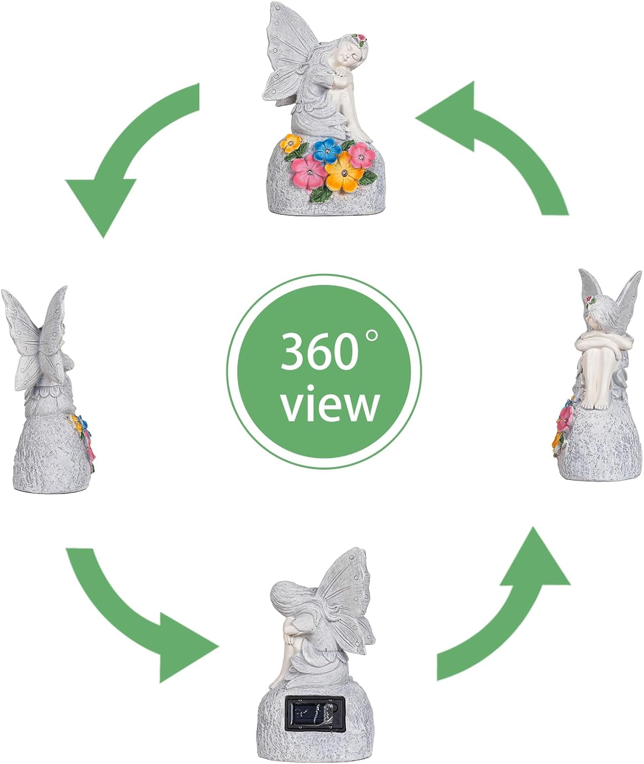 Solar Angel Statue,Outdoor Garden Decor,Whimsical Fairy Figurine with Vibrant Floral Accents, Durable & Weather-Resistant