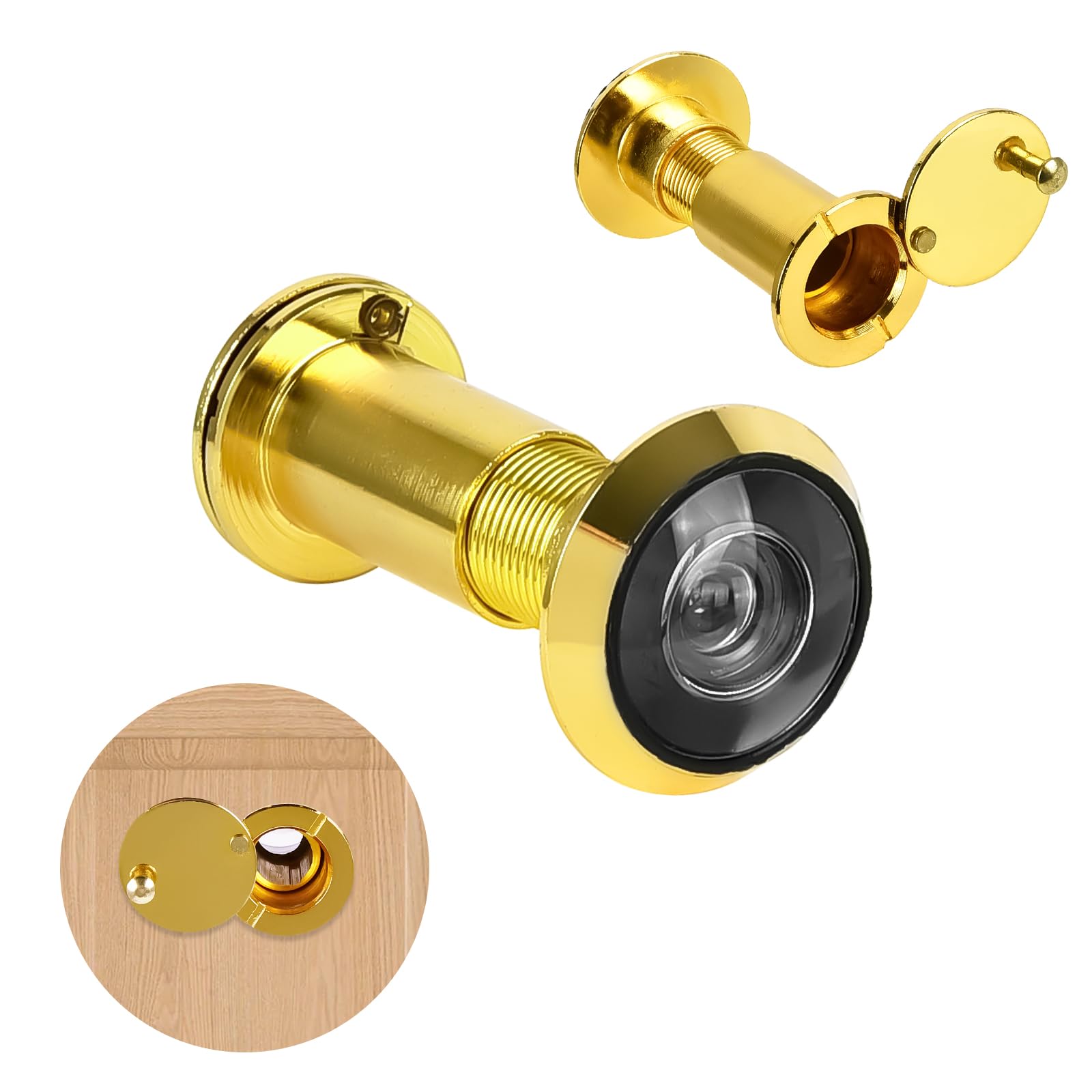 Door Viewer, Solid Brass 220 Degree Peephole, Wide Angle Door Spy Hole, Security Spy Hole for Front Door, Peep Holes for 35-60mm Thick Doors Peephole, Door Spyhole for Safety,Gold